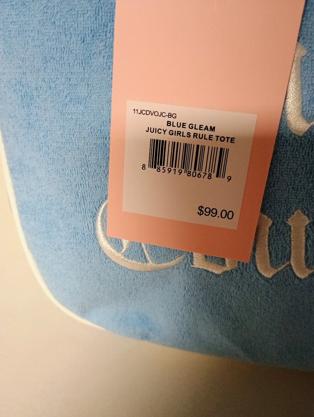 Juicy Couture Baby Blue Tote with White Trim and Patch Accents NWT - Picture 4 of 5